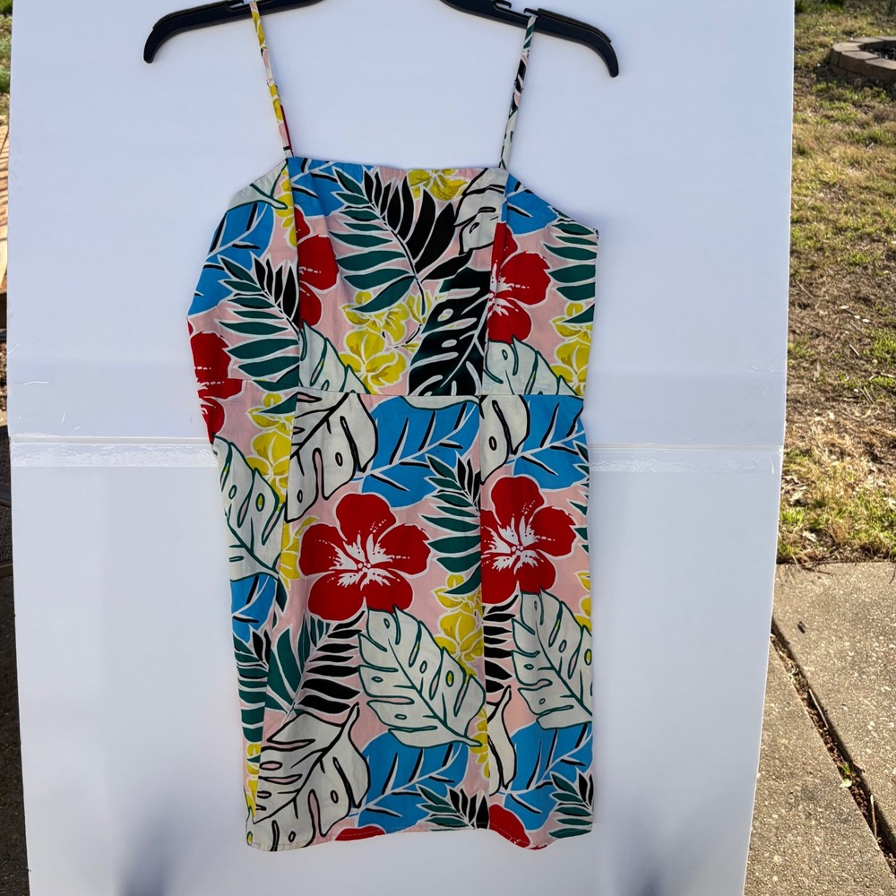 Tropical Floral Mini Dress Sleeveless‎ Hibiscus Monstera Print Summer Sun Dress